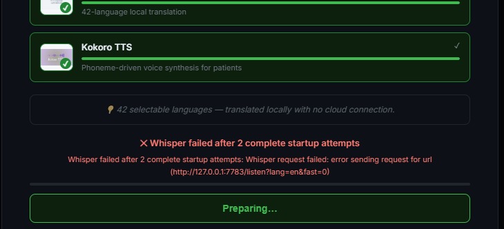 Captured HALT Whisper startup failure after two attempts